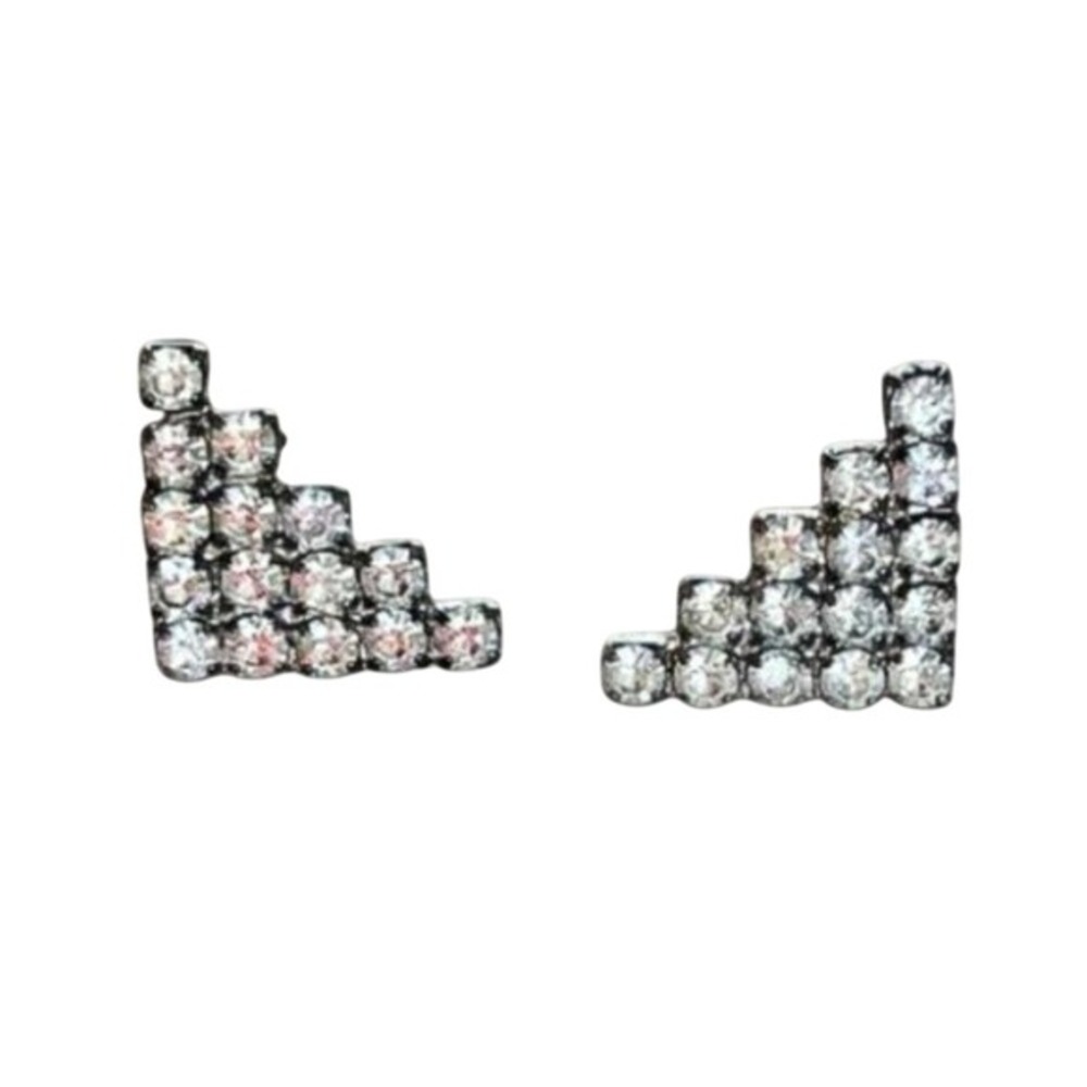 Geometric Rhinestone Tiered Chevron Silver Tone Stud Earrings from Unbranded